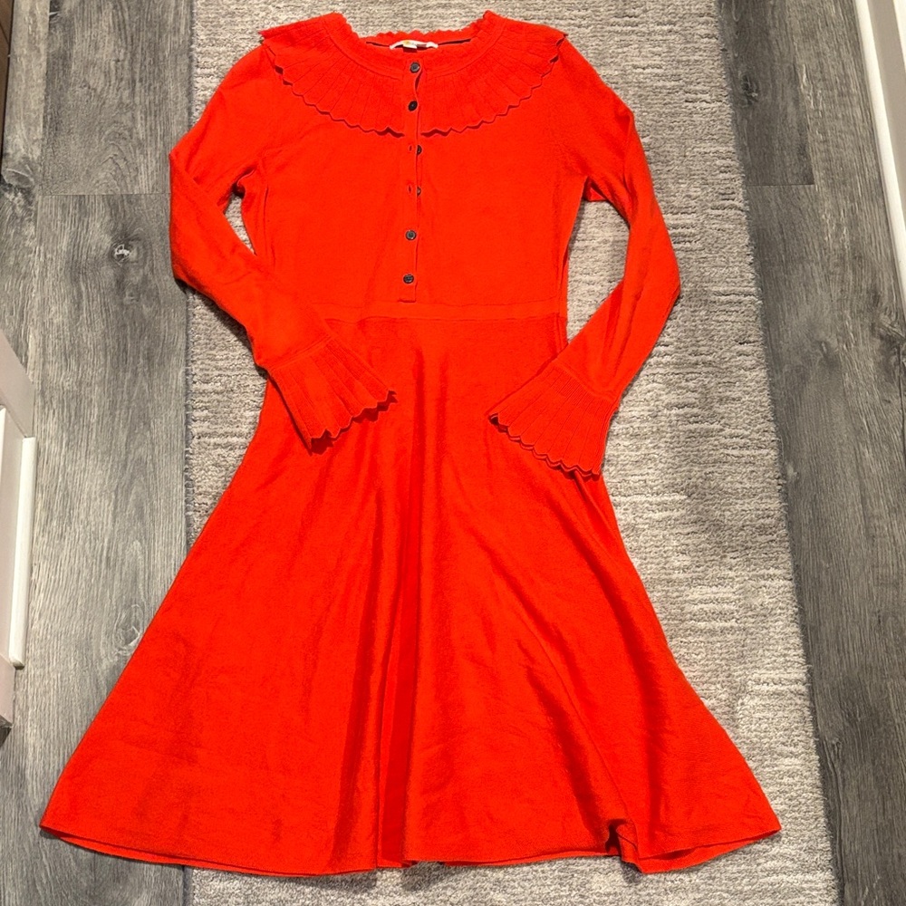 Boden Red Long-Sleeve Knit Fit-and-Flare Dress